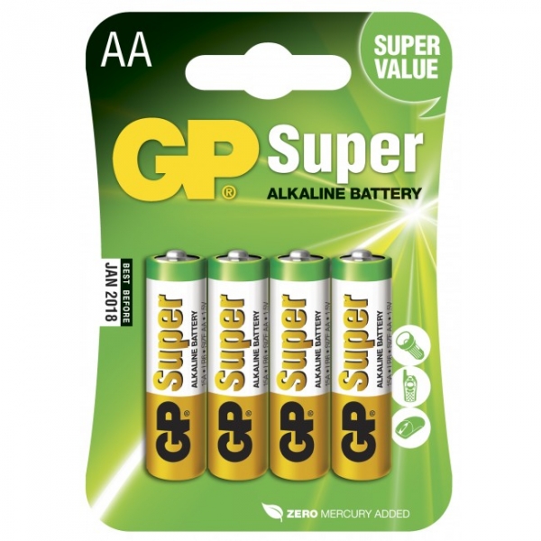 4 x LR6 / AA Alkaline batteri - 1,5V - GP Battery