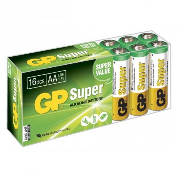 16 x AA / LR6 SUPER - Alkaline batteri - 1,5V - GP Battery