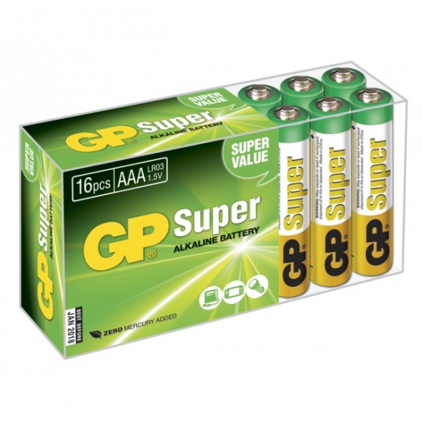 16 x AAA / LR03 SUPER - Alkaline batteri - 1,5V - GP Battery