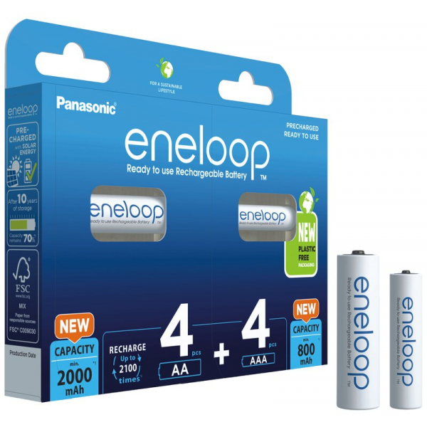 Genopladelige batterier MIX 4 x R6/AA + 4 x R03/AAA Panasonic Eneloop (blister)