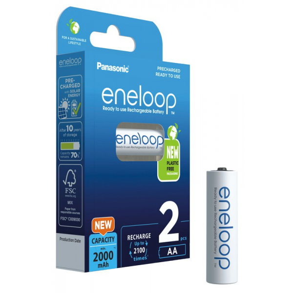 Panasonic Eneloop R6 AA 2000mAh x 2 genopladelige batterier (blister)