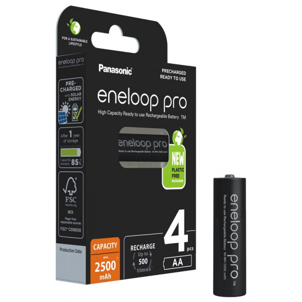 Panasonic Eneloop PRO NEW R6 AA 2500mAh x 4 genopladelige batterier (blister)