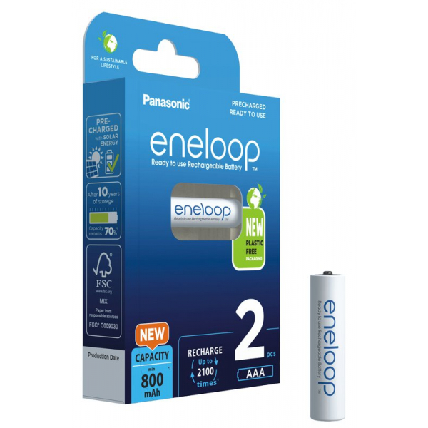 Panasonic Eneloop R03 / AAA 800mAh x 2 genopladelige batterier (blister)