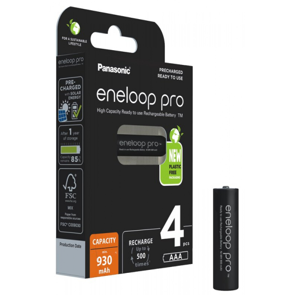 Panasonic Eneloop PRO NEW Ni-MH 930mAh R03/AAA x 4 genopladelige batterier (blister)