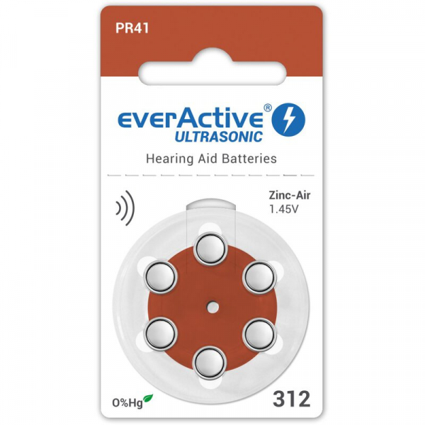 everActive ULTRASONIC 312 til høreapparater x 6 batterier