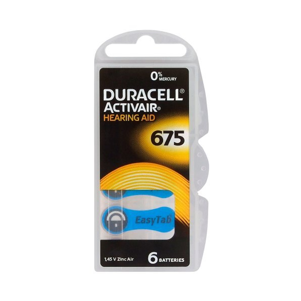 Duracell ActivAir 675 MF til høreapparater x 6 batterier