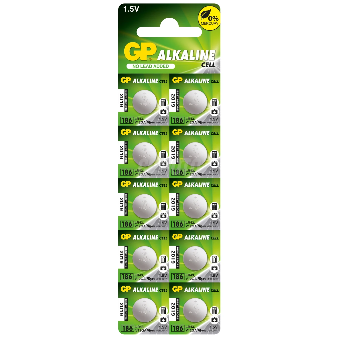 10 x GP 186 / LR43 / V12GA Alkaline knapcelle batteri - 1,5V - GP Battery