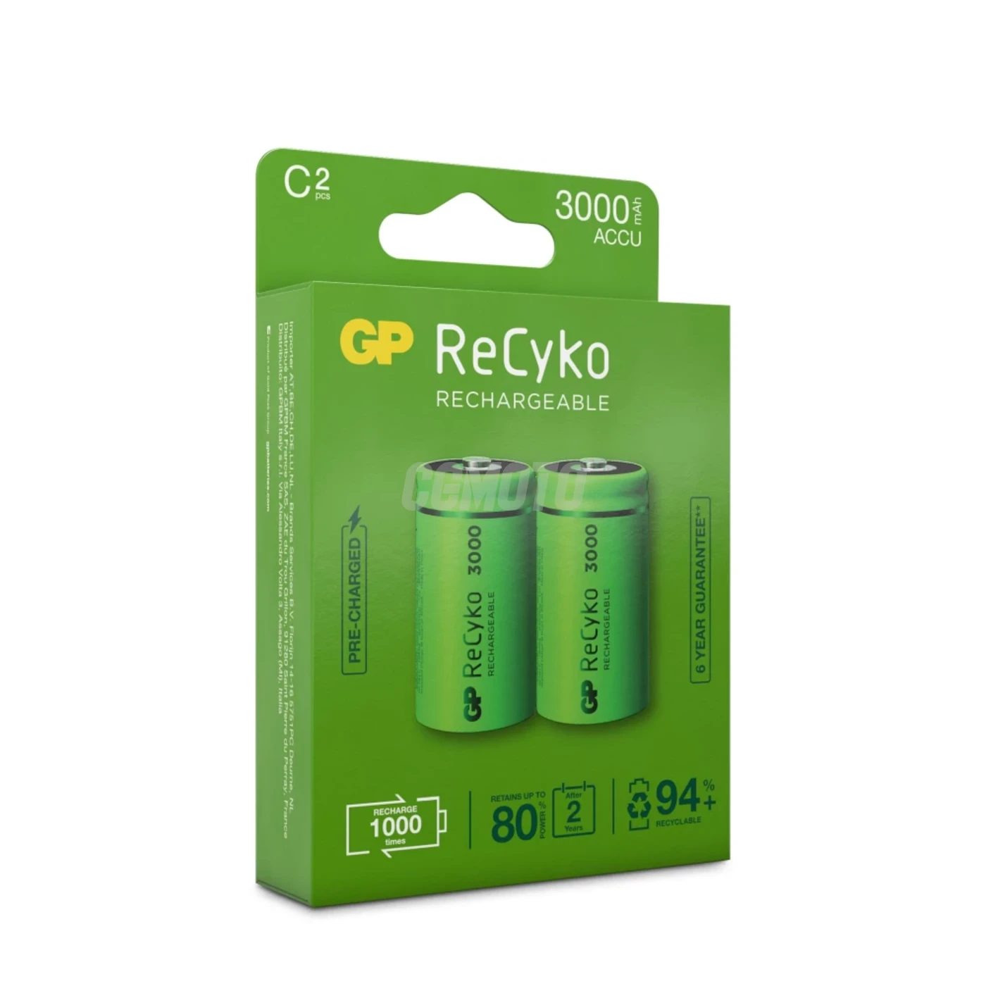 2 genopladelige NIMH-batterier C 1,2 V Recyko 3000 mAh