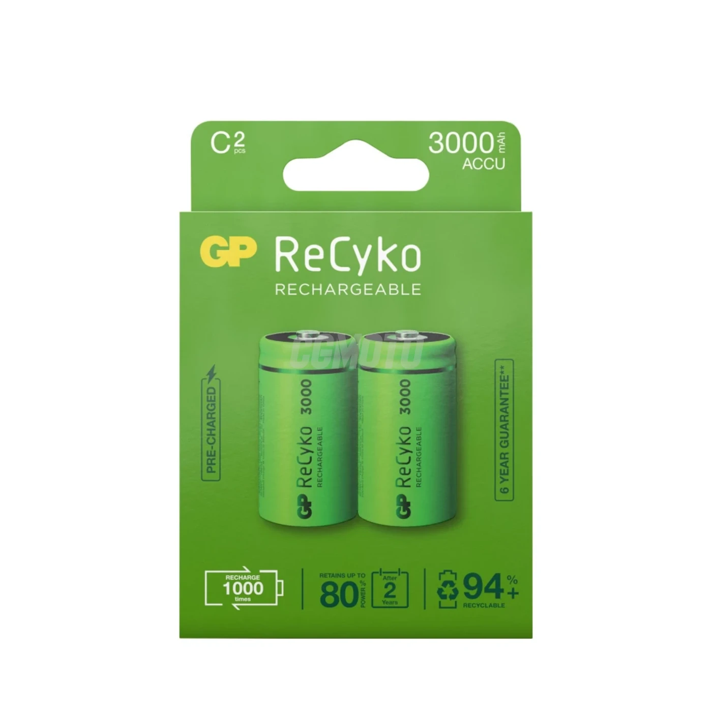 2 genopladelige NIMH-batterier C 1,2 V Recyko 3000 mAh