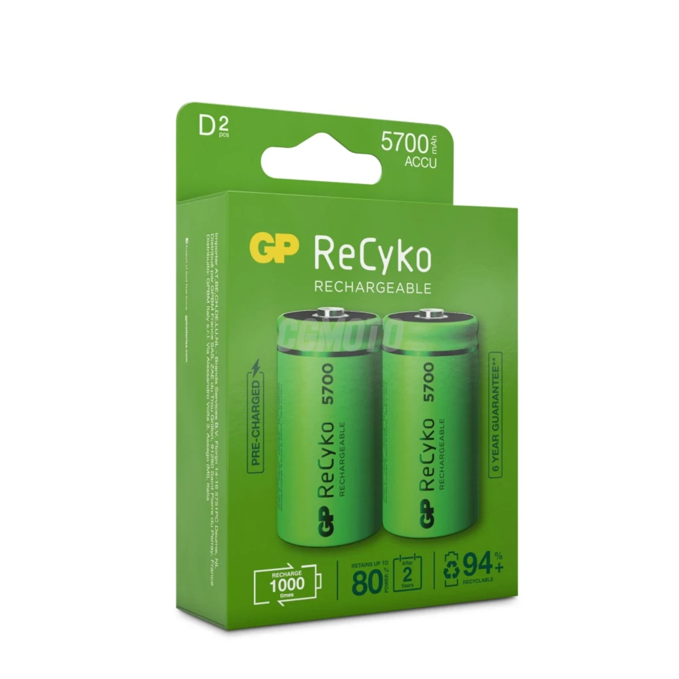 2 genopladelige NIMH-batterier D 1,2 V Recyko 5700 mAh