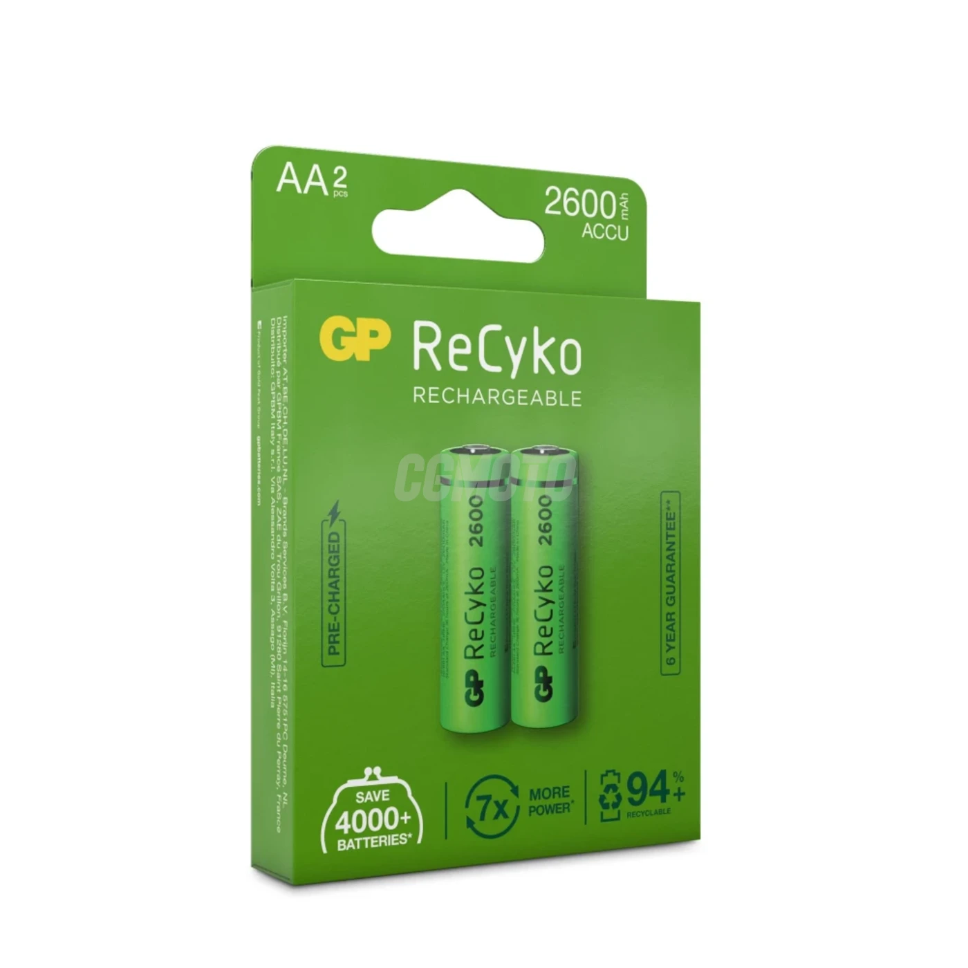 4 genopladelige NIMH-batterier AA 1,2 V Recyko 2600 mAh