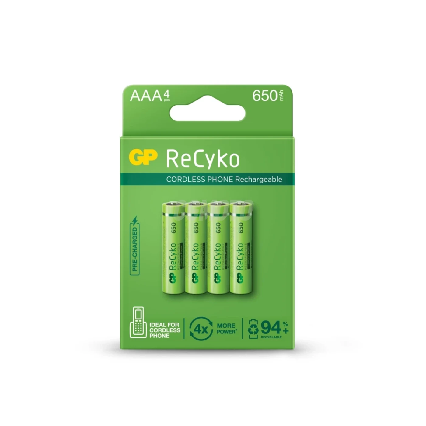 Blister de 4 piles rechargeable Recyko+ AAA 650mAh Dect Phone Power Blister de 4 piles rechargeable Recyko+ AAA 650mAh Dect Phone Power
