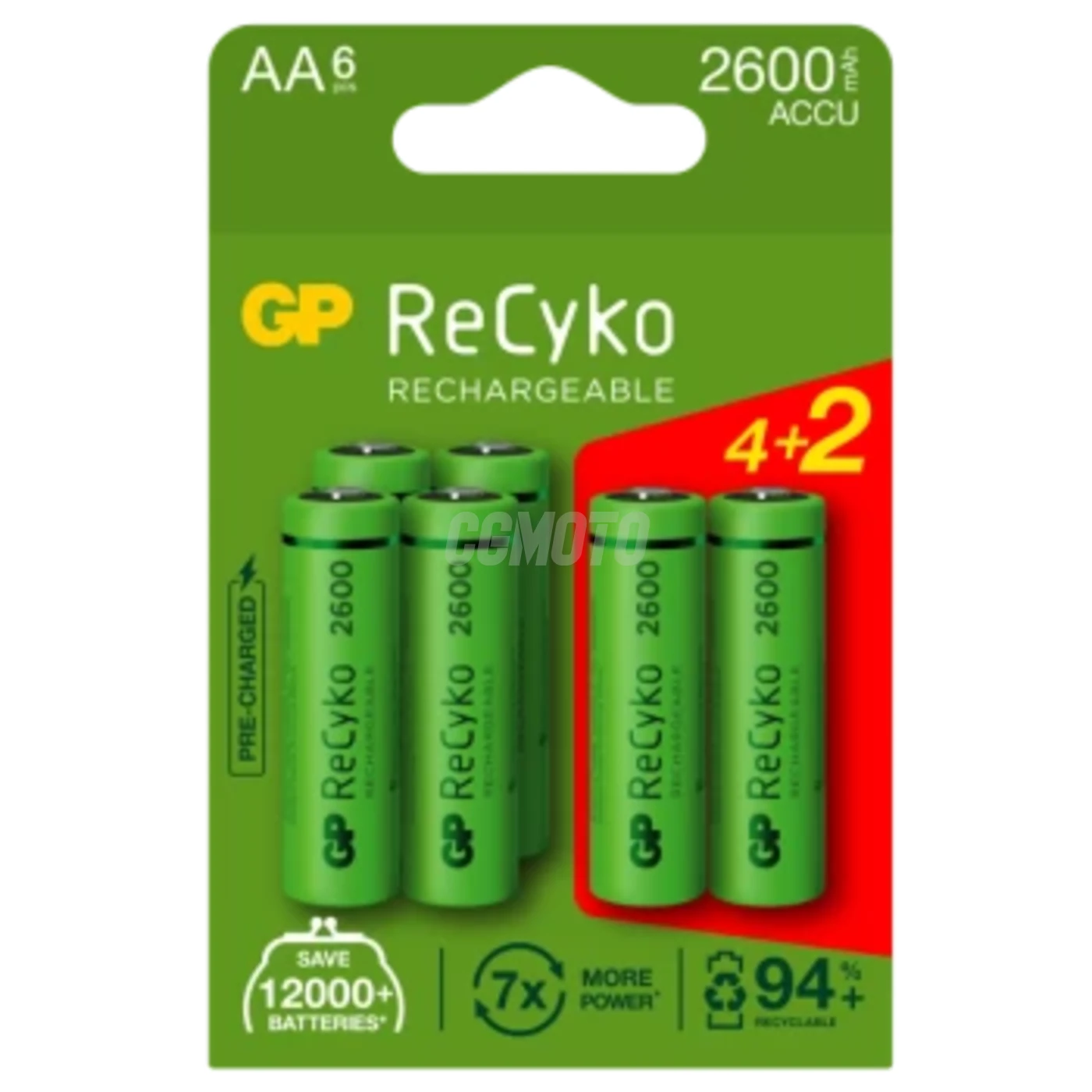 Blister de 6 piles rechargeable Recyko+ AA 2600mAh