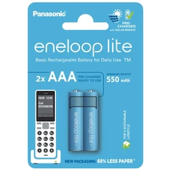 Panasonic Eneloop Lite DECT NEW R03 AAA 550mAh x 2 genopladelige batterier (blister) Panasonic Eneloop Lite DECT NEW R03 AAA 550mAh x 2 genopladelige batterier (blister)