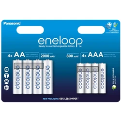 Genopladelige batterier MIX 4 x R6/AA + 4 x R03/AAA Panasonic Eneloop (blister)