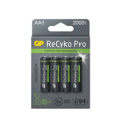 4 genopladelige NIMH-batterier Photoflash AA 1,2 V Recyko Pro 2000 mAh