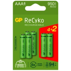 6 genopladelige NIMH-batterier AAA 1,2 V Recyko 950 mAh