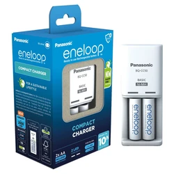 Panasonic Eneloop Genopladelig batterioplader BQ-CC50 + 2 genopladelige batterier 2000mAh Panasonic Eneloop Genopladelig batterioplader BQ-CC50 + 2 genopladelige batterier 2000mAh